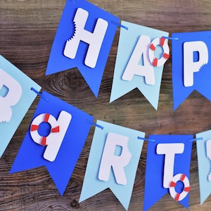 Shark Happy Birthday Banner, Ocean Party Theme