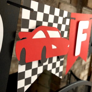 Racecar Two Fast Birthday Banner, Red and Black Car Theme, Racing Decorations