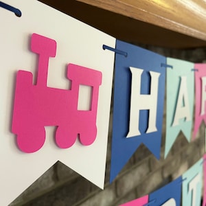 Pink Train Happy Birthday Banner