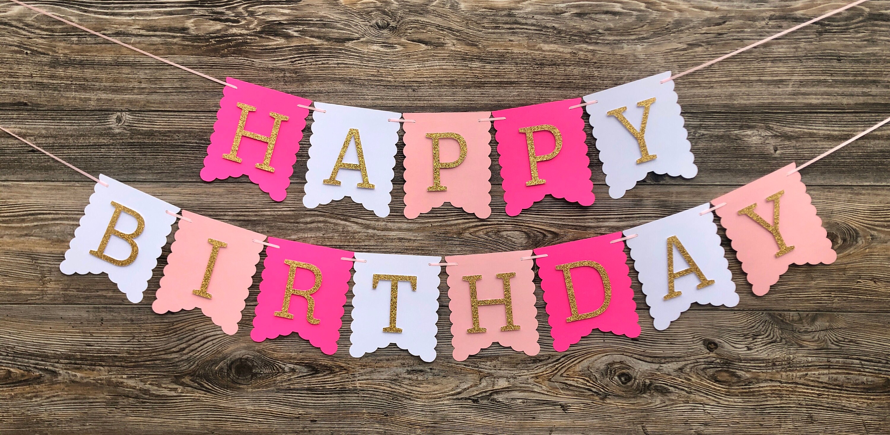 Pink Happy Birthday Banner Pink and Gold Themed Party Etsy
