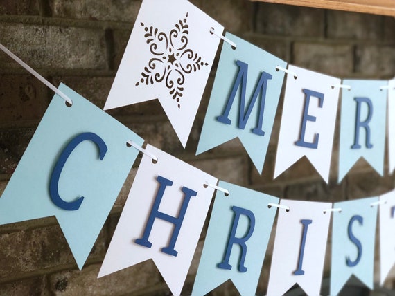 Merry Christmas Banner Holiday Decor Snowflake Sign Etsy