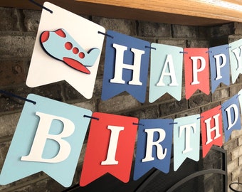 Airplane Happy Birthday Banner, Time Flies Theme