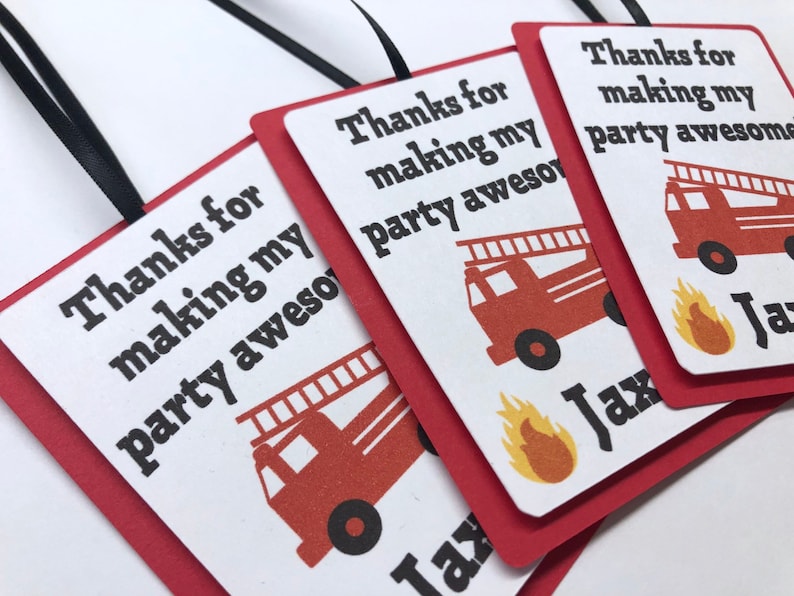 Fire Truck Favor Tags Firetruck Fire Engine Decorations Etsy