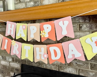 Groovy Happy Birthday Banner, Retro Hippie Party, 70's Themed Decorations
