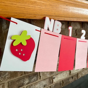 Strawberry Monthly Milestone Banner, Berry First Birthday Photo Sign