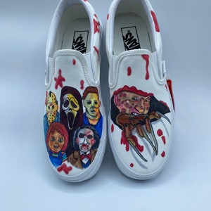 Custom Horror Vans – Hand-Painted Horror Movie Shoes – Personalized Slasher Sneakers – SadSideKick Fan Art