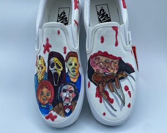Custom Horror Vans – Hand-Painted Horror Movie Shoes – Personalized Slasher Sneakers – SadSideKick Fan Art