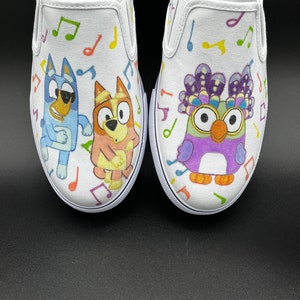 Custom Bluey Vans – Hand-Painted Family Cartoon Shoes – Bluey & Bingo Fan Art Sneakers – SadSideKick Kids TV Inspired Design