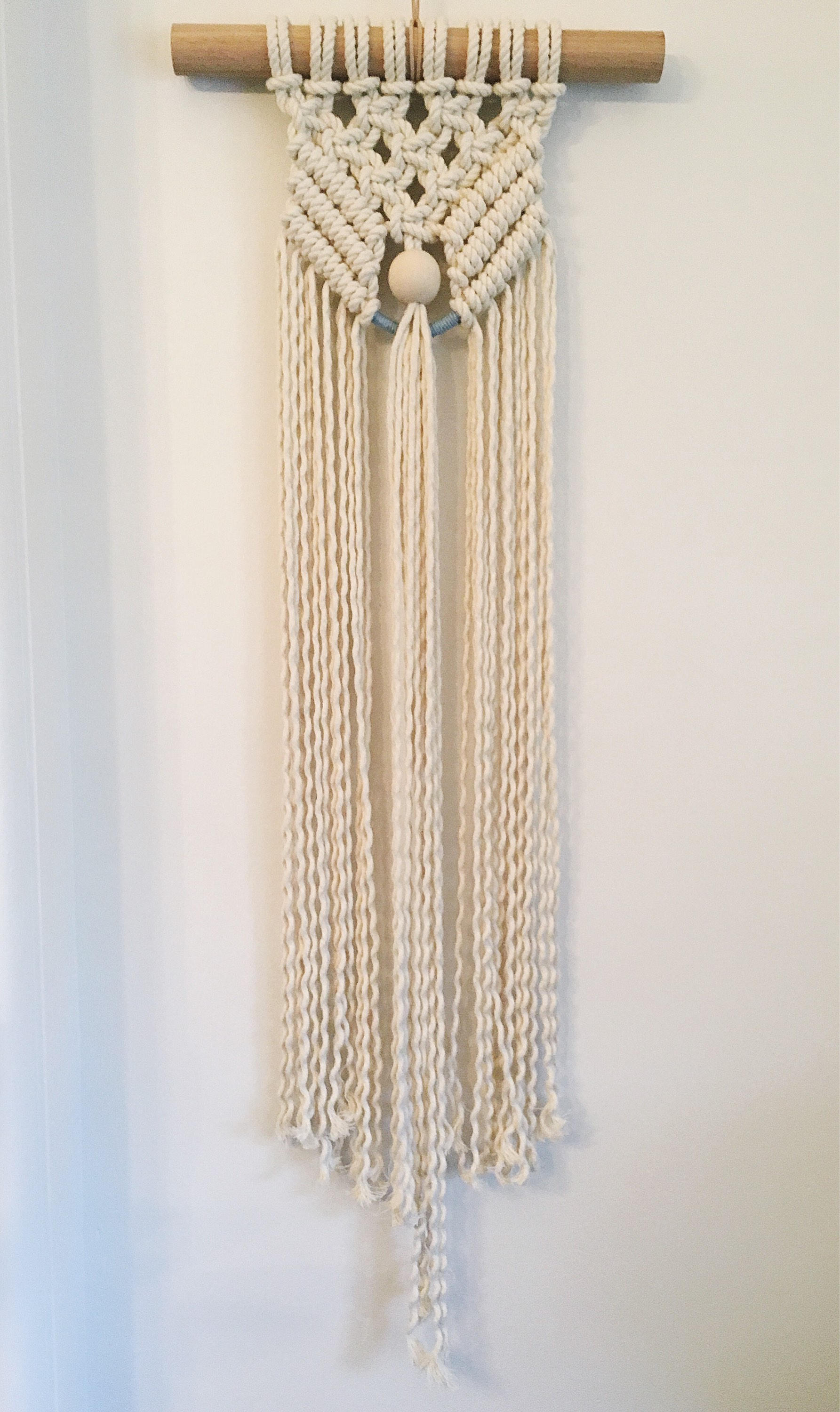 Macrame wall hanging with blue cord and bead detail Etsy
