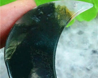 Natural Green white Moss Agate Half-moon Pendant Bead Focal Bead