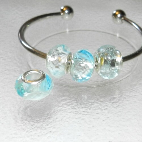 Very Light Blue Crystal European Beads lampwork beads 4pcs V5026