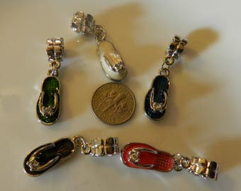 Mixed Enamel Slippers Dangle Beads Fit Charm Bracelet  2pc V5559