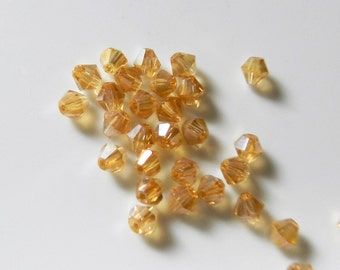 4mm Bicone Faceted Champagne Gold  Loose Crystal 50 Beads V5445