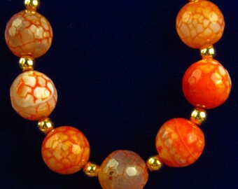 7Pcs Set Faceted Orange Fire Dragon Veins Agate Round Ball Pendant Bead R94036