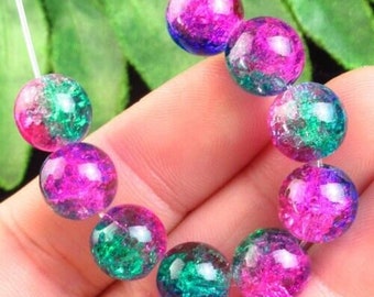 9Pcs Set Rainbow Rock Crystal Round Ball Pendant Bead 10mm R21802 PD