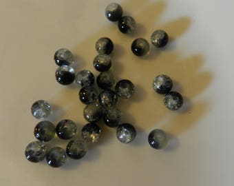 6MM 25pcs Round Crackle Art Crystal Glass  Beads Black  V5534