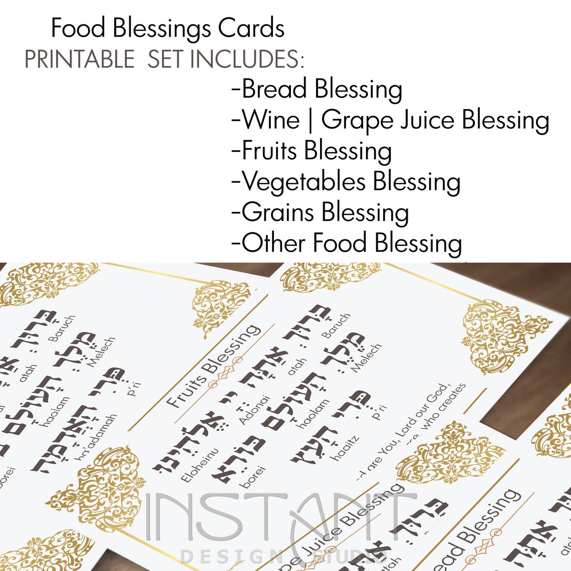 Jewish Food Blessings Cards Brachot Shabbat Prayer Modern | Etsy