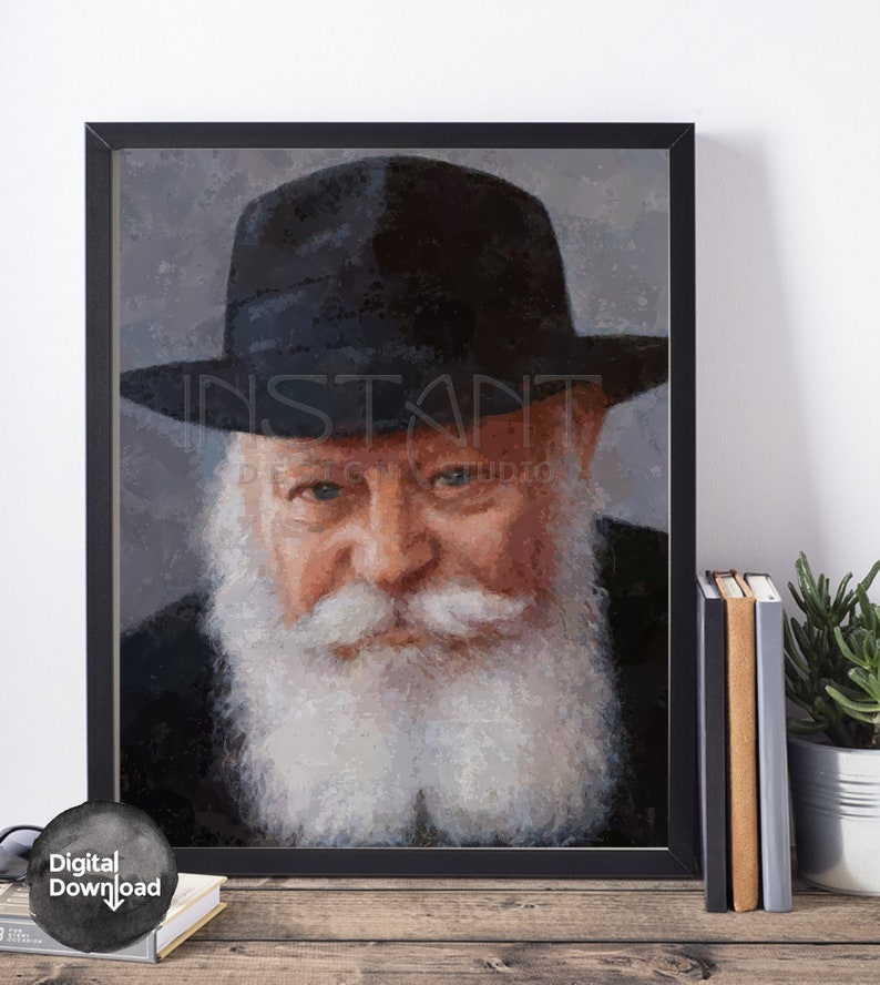 Rabbi Menachem Mendel Schneerson Portrait Oil Painting Print Etsy