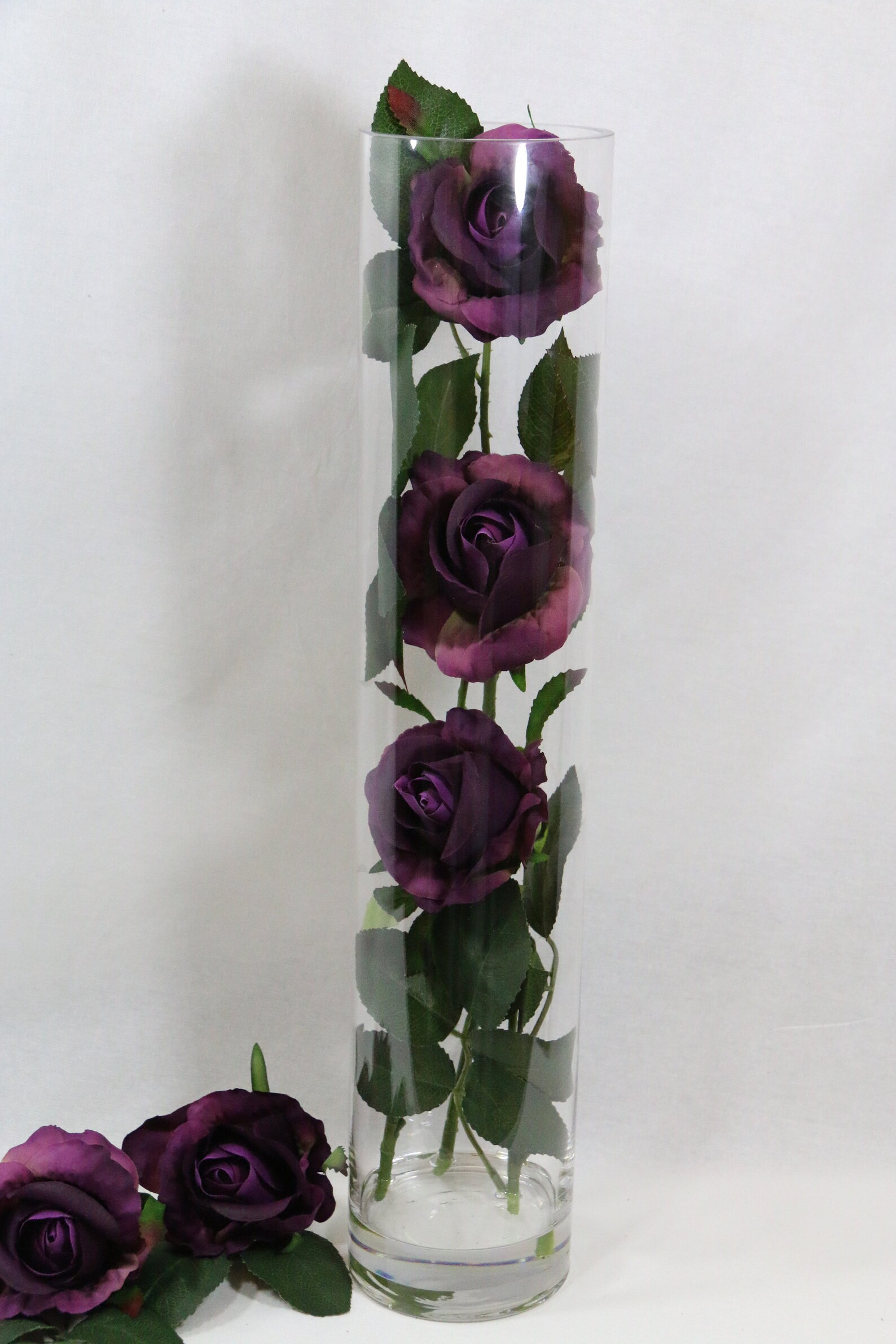 Purple Roses in Glass Cylinder Vase With Artificial Water - Etsy UK