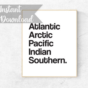 Oceans Print | Seven Seas | Nautical | Wanderlust | Mermaid | Atlantic Pacific Indian Southern Arctic | Water