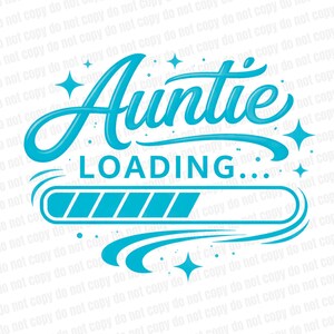 May include: A teal graphic with the word "Auntie" in a cursive font, above the word "LOADING..." in a sans-serif font. A loading bar graphic is below the text, with star and swirl accents.