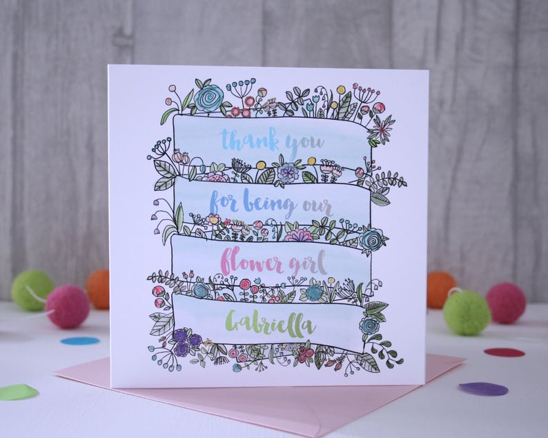 Watercolour Personalised Flower Girl Thank You Card Flower Girl Card Personalised Flower Girl Card Personalised Thank You Card