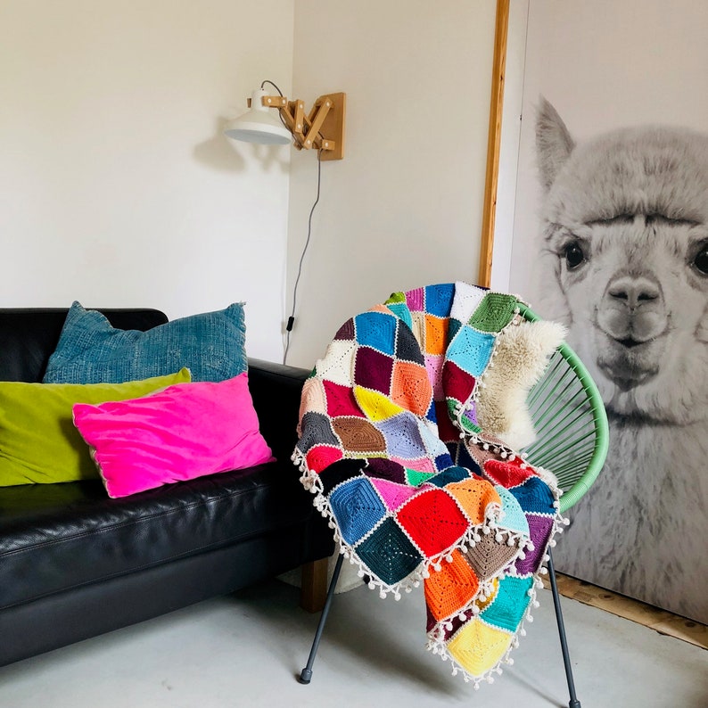 The Cheerful Candy Blanket Crochet Pattern in DUTCH english Translation
