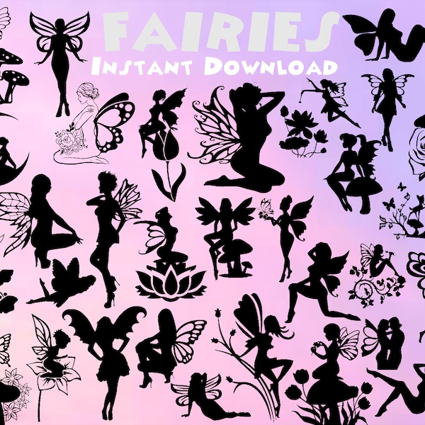 Fairy Bundle SVG, 30 Images, Fairies Svg, Moon Fairy Svg, Fairy Garden Svg, Flying Fairies Svg, Cute Fairy Svg, Fairy Silhouette