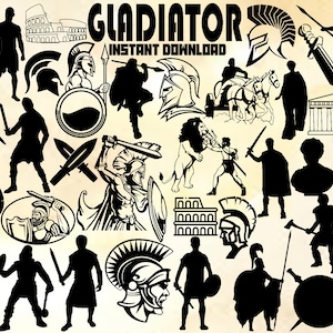 Gladiator SVG-bundel, 34 afbeeldingen, Rome Svg, Gladiator Svg, Warrior Svg, Colosseum Svg, Man Svg, silhouet, Instant download
