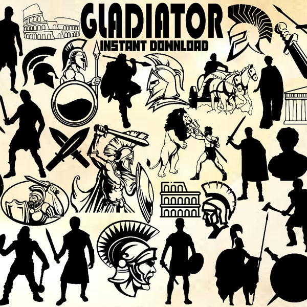 Gladiator SVG Bundle , 34 Images, Rome Svg, Gladiator Svg , Warrior Svg , Colosseum Svg, Man Svg, Silhouette, Instant download