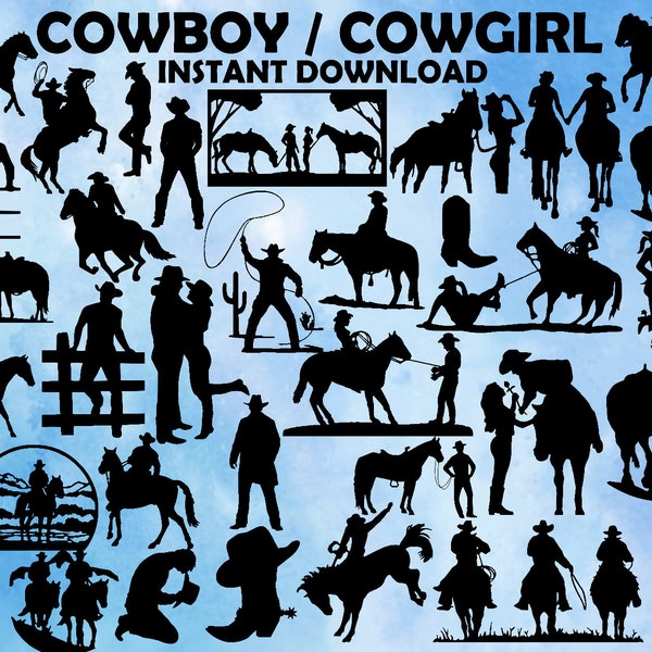 Cowboy Cowgirl  Bundle SVG, 38 Images, Country Svg, Png Files, Southern , Country Boy Cut file, Cricut, Silhouette, Instant download