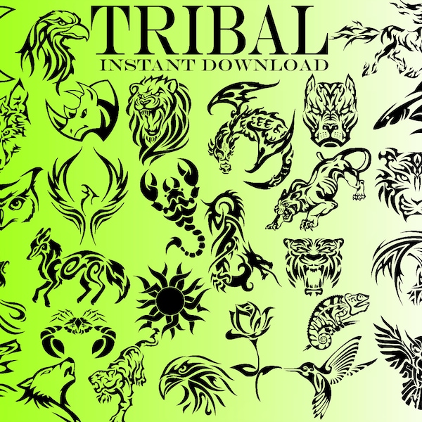 Tribal Bundle Svg, 30 Images, Tribal Svg, Animal SVG, Animal Silhouette , Tribal Animal SVG, Tribal Cut File, Tribal Png