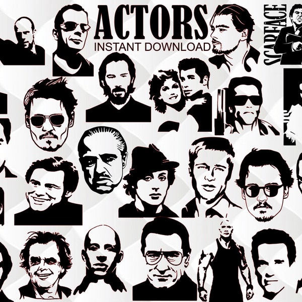 Actors  SVG Bundle, 25 Images, John Travolta Svg, Vin Diesel Svg, Keanu Reeves SVG, Al Pacino Svg, Robert Deniro Svg, Johnny Depp Svg