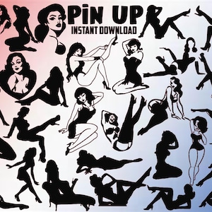 Pin Up Bundle Silhouetten, 28 Bilder, Frau SVG, Sexy Girl PNG, Frau Silhouette, Sexy Frau Clipart, Pin Up Png, Sofort Download