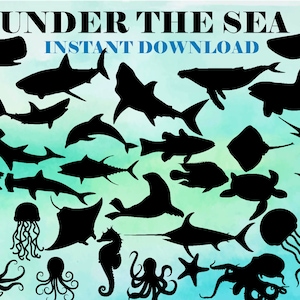 Under The Sea Svg, 32 Images, Ocean Animals Bundle, Sea Animals SVG, Sea Creature Silhouettes, Png, Marine life Cut File Silhouette Cricut,