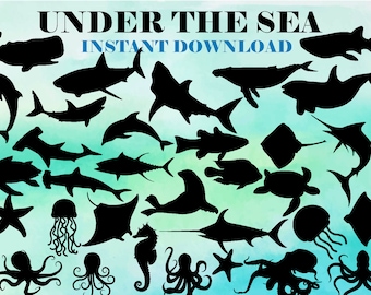 Ocean Animals SVG, Marine Life Silhouettes (32 Images) (Digital Download)