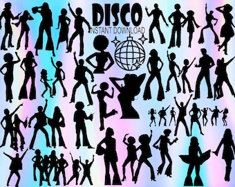 Disco Dancing Silhouette Bundle, Retro 70s SVG PNG Vector (Digital Download)