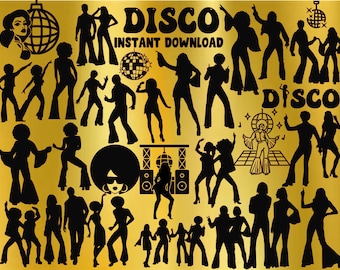 Disco Silhouette SVG Bundle, Dancing Clip Art (Digital Download)