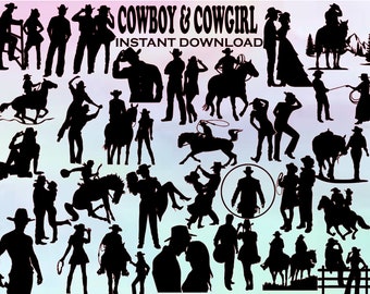 Cowboy Cowgirl SVG Bundle, Country Western Graphics (Digital Download)