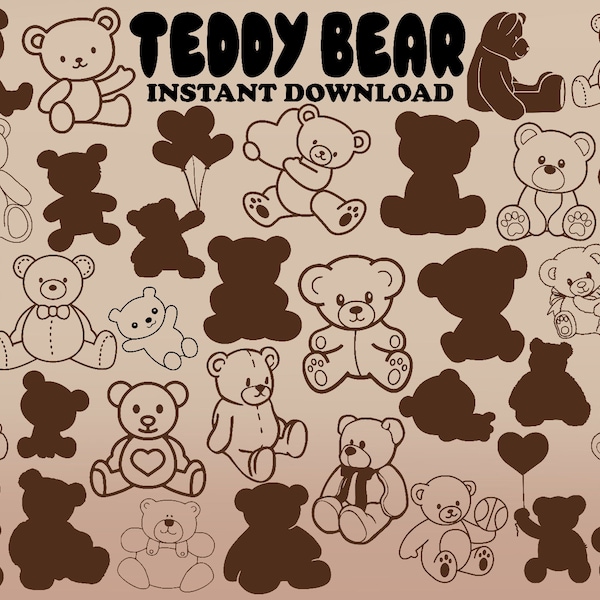 Teddy Bear SVG Bundle, 34 Images, Teddy Bear Vector, Teddy Bear Png, Teddy Bear Silhouette, Teddy SVG Cut Files pour Cricut, Cameo,