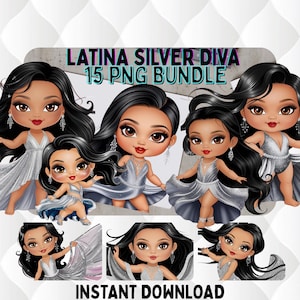 15 Fashion Latina Diva Png, Latina Clipart, Silver Themed Latina Clipart, Latina Stickers, Latina, Brown girls, Birthday, Png, Sublimation