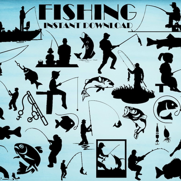 Fishing Bundle Svg, 29 Images, Fish Svg, Fishing PNG, Fishing Silhouette,Fisherman Svg ,Fishing Rod Svg
