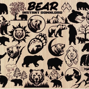 BEAR Bundle Silhouettes, 34 Images, Bear Svg, Bear PNG, Bear Silhouette ,Bear Clipart , Angry Bear File