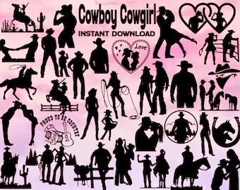 Cowboy Cowgirl SVG Bundle, Country Western Cut Files (Digital Download)