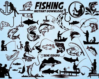 Fishing Silhouette SVG Bundle, Fisherman, Fishing Rod (Instant Download)