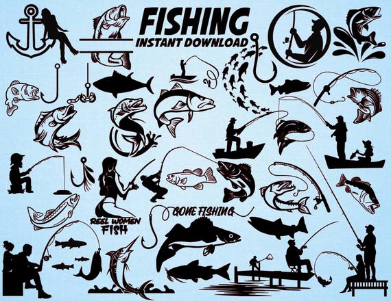 Fishing Silhouette SVG Bundle, Fisherman, Fishing Rod (Instant Download)
