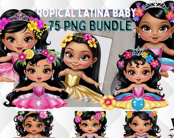 75 Entzückende Tropische Blumenprinzessin PNG, Lebendiges Lateinisches Prinzessinnen Baby, Lateinische Prinzessin Clipart, Sommergeburtstag, Prinzessin Png, Sublimation