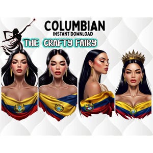4 Stunning Colombian Woman PNG, Latina png, Colombiana png, Colombian png , Colombian Girl png, Colombian Pride , Illustration, Sublimation