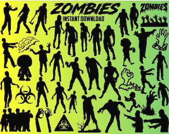 Zombie SVG Bundle, 38 Halloween Party Images (Instant Download)