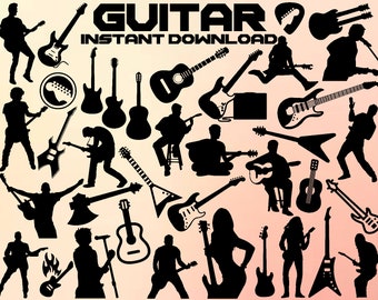 Guitar Silhouette Bundle Svg, 35 Images, Guitar SVG, Guitar PNG, Guitar Vector, Guitar Cut File , Acoustic Guitar, Electric Guitar